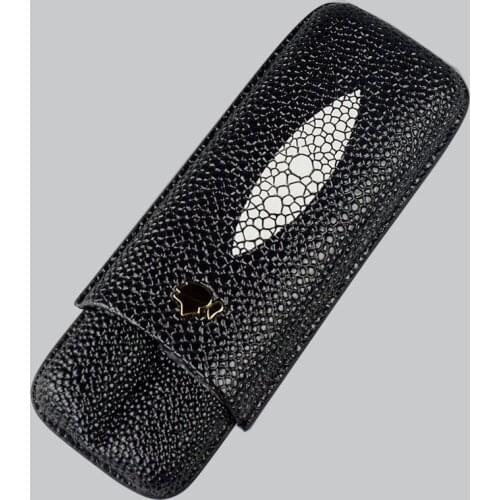 COHIBA Gadgets New Black Cigar Case 2 Tubes Portable Travel Cigars Humidor with Gift Box