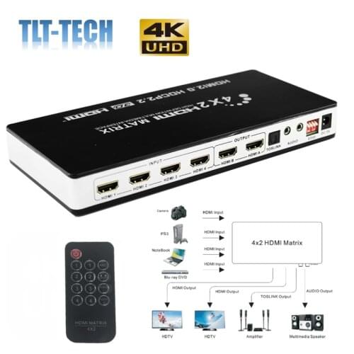 HDMI 2.0 Matrix 4X2 4K 60Hz HDCP 2.2 EDID control HDMI 2.0 Switcher matrix Splitter 4 in 2 out 4K HDMI 1.4V