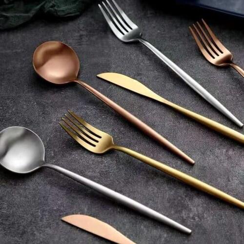 Stainless Steel Knife Fork Set Long Handle Soup Spoon Tableware Kitchen Homehold Simplicity Table Steak Western Style Colored