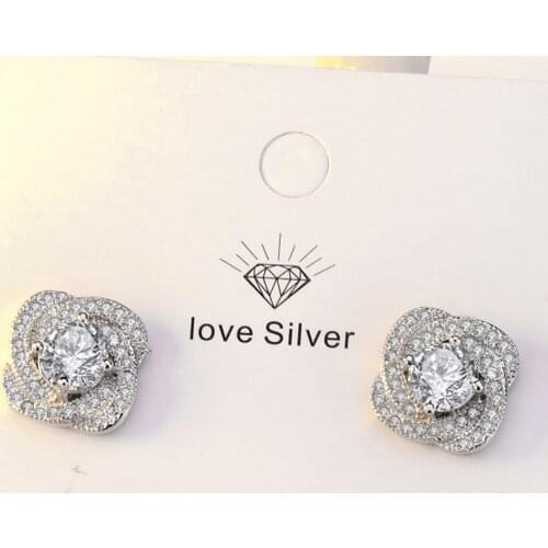 Dainty Flower Stud Earrings Elegant Charm Europe America Jewelry Fashion Full Inlay AAA Zircon Women Wedding Statement Gifts