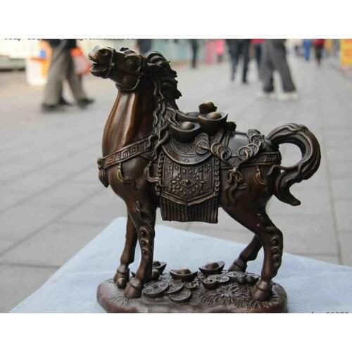 China Art Statue Copper Bronze Feng Shui Lucky Yuan Bao Coin Money Wealth Horse