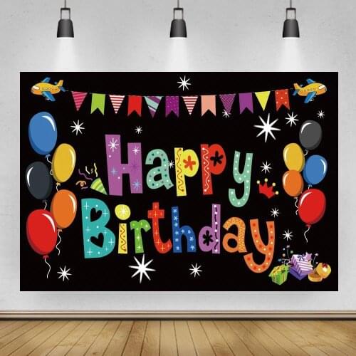 Colorful Happy Birthday Black Board Party Backdrops Balloon Banner Decoration Kids Sweater Dress Collection Photo Background