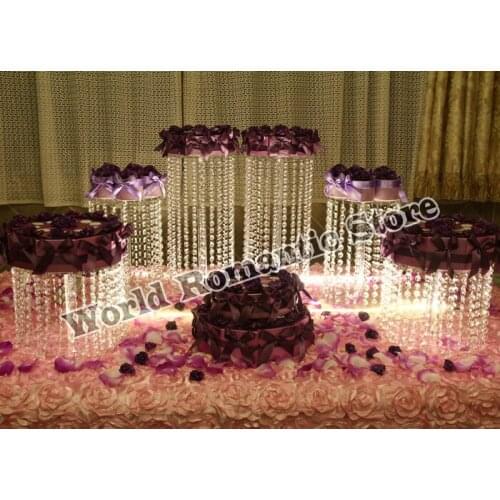Crystal Acrylic Wedding round cake stand Party Props 6pcs crytal cake holders Wedding Decoration