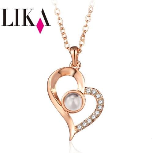 LIKA Set Photo Name Picture into Center Bead Rose Heart Pendant Romantic Zircon Necklace for engagement couple jewelry