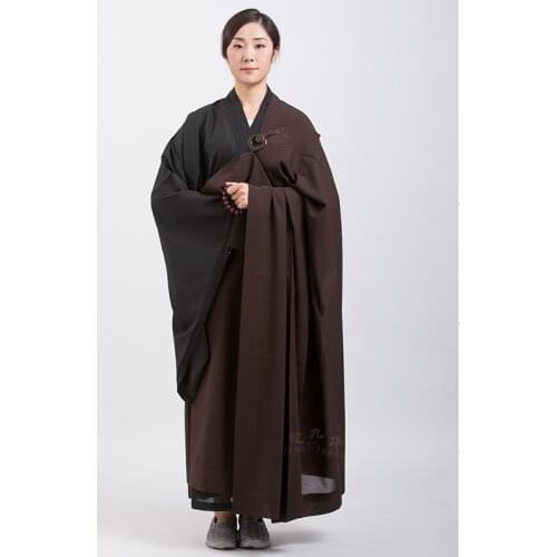 145-185cm Buddhist Robes Cloak for Adults Monk Haiqing Meditation Dress Monk Linen Confession Long Gown Buddhist Clothing