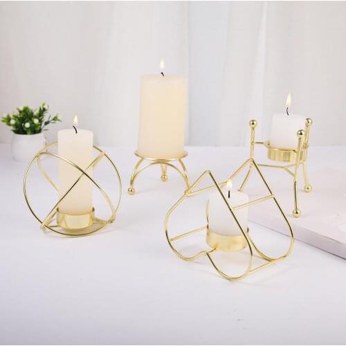 Ins Love Heart Metal Geometric Gold Candle Holder Ornament Candlelight Candle Stand Dinner Table Decor Wedding Party Candlestick