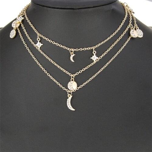 ADOLPH Fashion Gold Star Moon Multilayer Choker Necklace For Woman Layered Crystal Boho Pendants Collares Chain Necklace Jewelry
