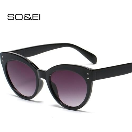 SO&EI Fashion Cat Eye Women Sunglasses Retro Nails Decoration Eyewear Trending Men Round Gradient Lens Sun Glasses Shades UV400