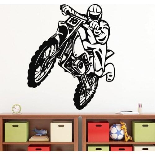 Motorbike Wheelie Wall Sticker Boys Kids Bedroom Headboard Background Decoration Motorcycle Extreme Sport Vinyl Wall Decals Z160