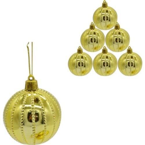 Can christmas Tree Ornament 6lı Dot Striped Cici Top Gold 6cm christmas decorations рождественские украшения