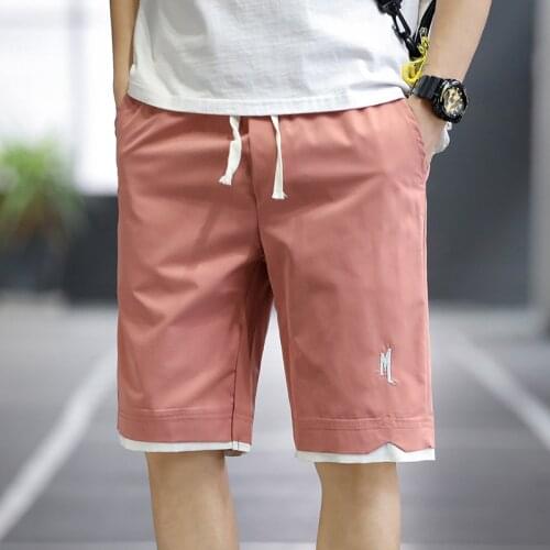 Mens casual shorts fake two-piece straight five-point pants Japanese large size casual pants shorts men shorts men