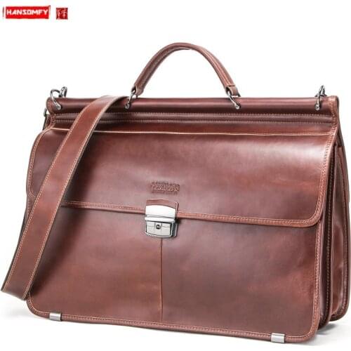 Mens Business Briefcase Large Capacity Men Handbags Lock Laptop Bag Multi-function Travel Bags European and American Leather