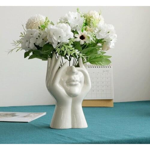 2021 New Ceramic Human Face Flower Vase Art Creatrive Sculpture Human Head Abstract Plant Flower Pot Home Decor Arrangement A799