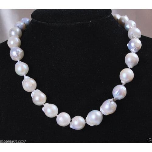 12-16mm genuine Natural Baroque White Freshwater Pearl Necklace 18"