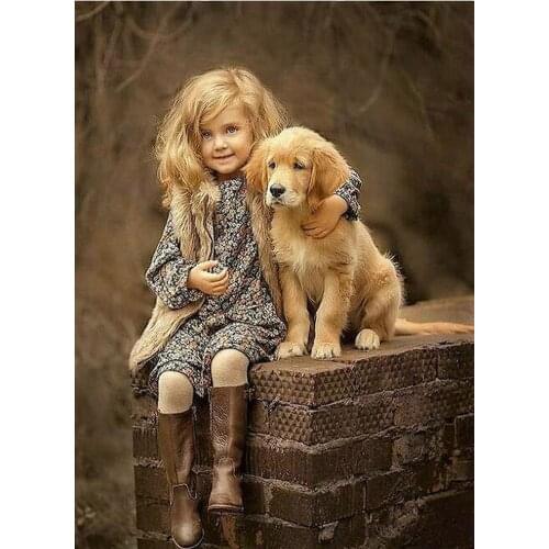 Full Square Round crystal Mosaic DIY 5D Diamond Painting Girl and dog 3D Diamond Embroidery pictures Home Decoration art DF47