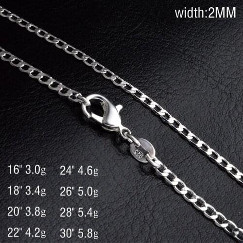 Silver Plated Necklace Chain 2mm Flat Necklace For Women Silver Color Jewelry Charms Jewellery Collier Femme Choker M91