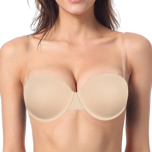 YANDW Sexy Lingerie Push Up Bras Wedding Invisible Transparnt Strapless Adjustable Clear Back Simple Bras 32 34 36 38 40 A B C D