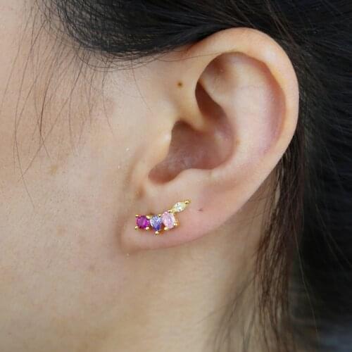 Pure 925 Sterling Silver Summer Colorful Zircon CZ Stud Earring Gold color plated cute engagement party stud earring Jewelry