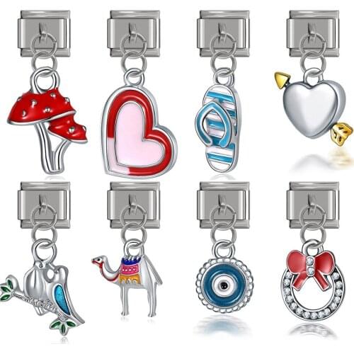 Hapiship Original Daisy Heart Eye Mushroom Camel Slippers Italian Charm Fit 9mm Bracelet Stainless Steel Jewelry Making DJ164