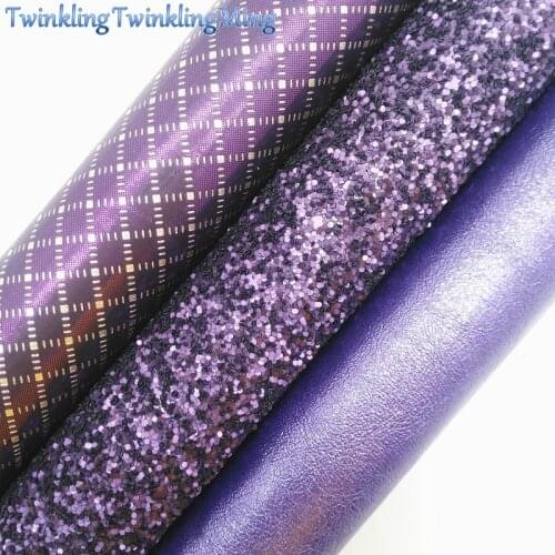 Purple Glitter Fabirc, Plaids Faux Leather Fabric, Synthetic Leather Fabric Sheets For Bow A4 8"x11"Twinkling Ming XM453