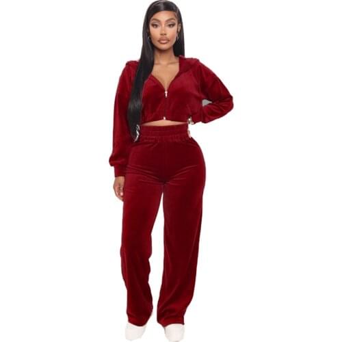 Velour Tracksuit Women Two Piece Set Autumn Clothes Zipper Hoodies Crop Top and Pants Leisure Sweat Suit Female Velvet Outfits