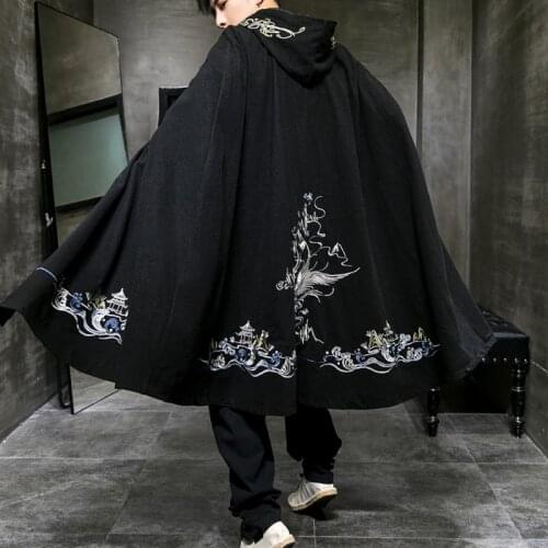 Outwear Coat Men Long Windbreaker Jackets Overcoat Male Casual Sleeve Embroidery Trench