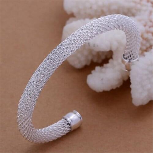 KN-B040 Wholesale Silver Color Bangle Bracelet Factory Price 925 Shipping New Arrival Fashion Jewelry Simple Web Bangle