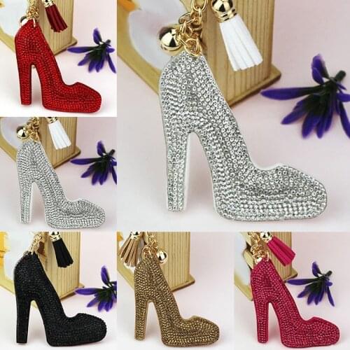 Women Charm Cute Elegant High Heel Shoe Keychain Rhinestone Crystal Car Key Chain Bag Decorative Alloy key Ring Keychains