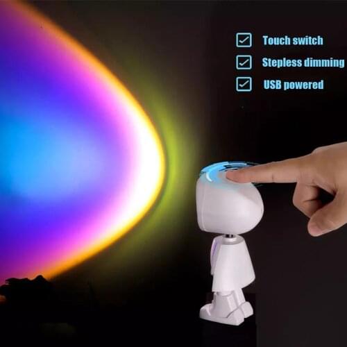 2pcs Robot Atmosphere Light 360° Sunset Red Lamp Stepless Dimming Projector Night Lamp Red Selfie Light Sunset Projector Lamp
