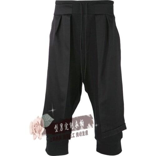 27-44! 2016 New mens clothing faux two piece cropped pants spring summer slim culottes harem pants plus size Singer costumes