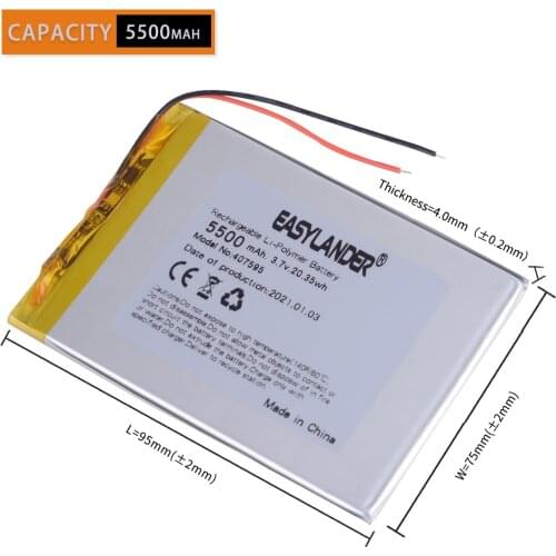 407595 4500mAH 3.7V Li-ion Tablet pc battery For 7,8,9 inch tablet PC ICOO 3.7V Polymer lithiumion Battery With High Quality