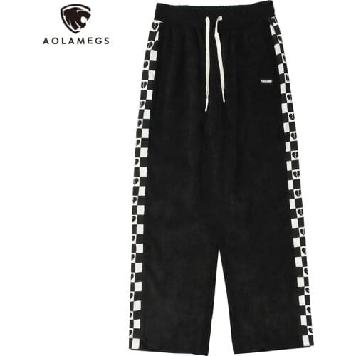 Aolamegs Pants Men Heart Plaid Print Side Patchwork Trousers Couple Casual Loose Retro All-match College Style Sweatpants Autumn