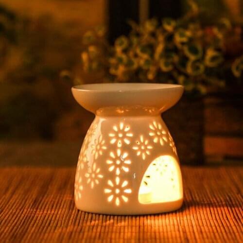 Essential Oil Burner Fragance Candle Holder Lamp Tea House Ornaments Handmade Crafts Hollow Floral Pure White Color Aroma Burner