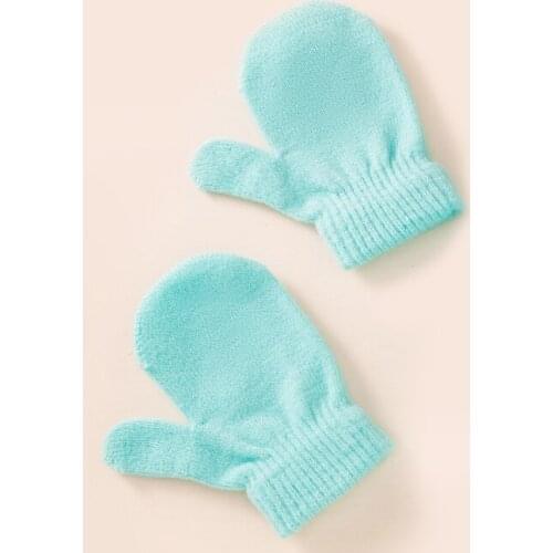 B2EB Winter Warm Baby Solid Color Hat Gloves Set Fur Ball Beanies Mitten Kit Children Girls Boys Knitted Hemming Hat