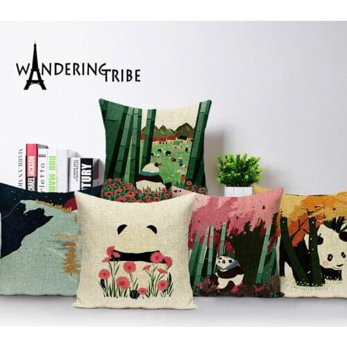 Bamboo Flower Cushion Cover Cute Bear Home Decor Pillows Case Linen Cushions Covers Animal Bed Decorative Pillow Cases Almofadas