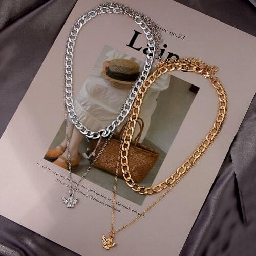 JUST FEEL Multi-layer Metal Angel Pendant Necklace For Women Bling Crystal Angel Alphabet Choker Necklace Cute Fashion Jewelry