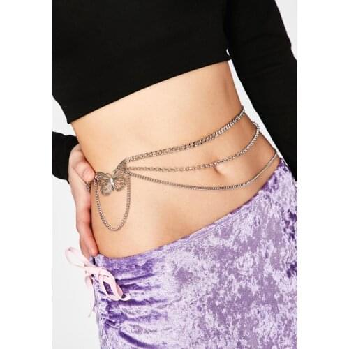 Gold Silver Color Multilayer Chain Sexy Waist Chain Summer Beach Fashion Butterfly Bikini Body Belly Chain Jewelry For Women