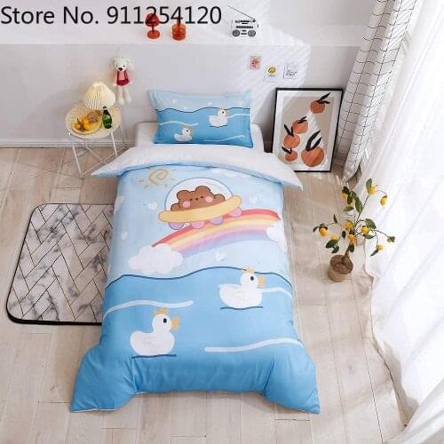 Kids Cartoon Bedding Set Duck Bear Duvet Cover Sets 2/3 Piece Bed Quilt Cover Home Textiles Blue Bedroom Bedding Sets No Sheet