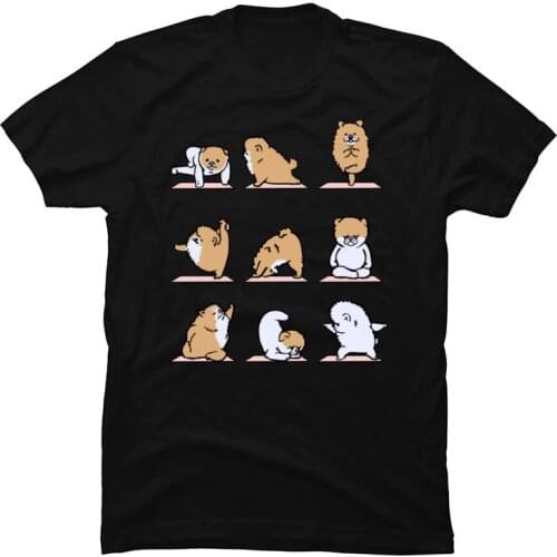 Cute Graphic POMERANIAN T-Shirt Yo-ga Bichon Dog Physical Training Funny Tshirt for Men 100% Cotton Clothing Free Shipping
