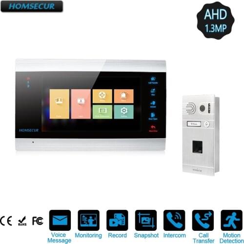 HOMSECUR 960P AHD1.3MP 7" Wired Video Door Phone Intercom System with Fingerprint Camera, Motion Detection(BM705HD-B+BC061HD-S)