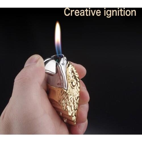 Personalized Creative Mini Eagle Head Shape Metal Butane Inflatable Open Flame Lighter Smoking Accessories Mens Gadget Gift