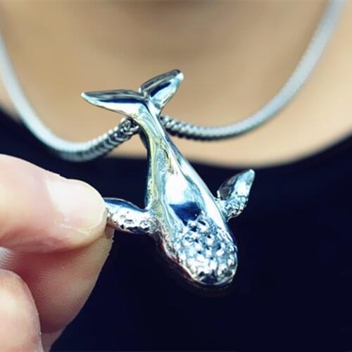 Fine Hand-made Retro Handsome Solid Three-dimensional Large Whale Pendant Mens and Womens Jewelry Necklaces