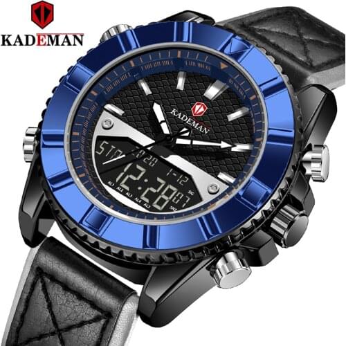 KADEMAN 2020 New Arrival Men Watch Multifunction LED Digital Display Leather Band Waterproof Mens Quartz Watches Male Wristwatch