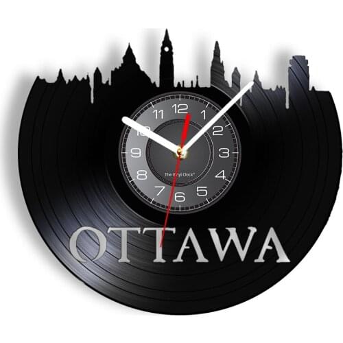 Canada Ottawa Ciytscape Longplay Record Wall Clock Ottawa Skyline Vintage Design Illuminated Wall Watch Unique Travel Artwork