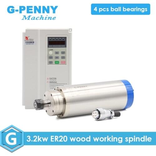 New Arrival! 3.2kw wood working spindle kit 4 pcs ceramic ball bearings water cooled spindle & Fuling 3.7kw inverter VFD