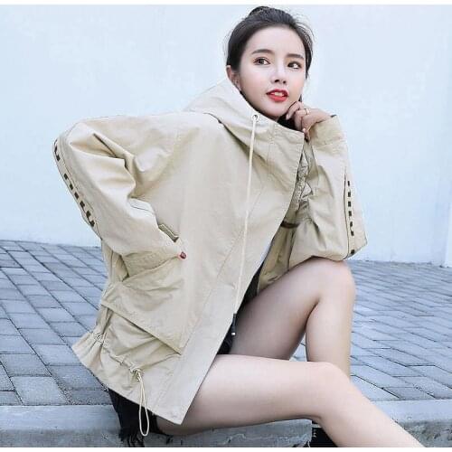 Korean Loose Hooded Short Windbreaker For Students 2021Autumn New Coat Female All-match Women Casual Fashion Jacket Lined C901