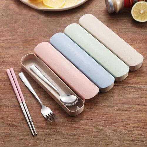 3Pcs Portable Fork Spoon Chopstick Tableware Travel Camping Cutlery Set with Box