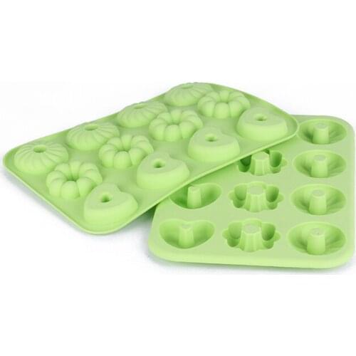 Mini 3D Flower Heart Round Shape Donuts Mold Silicone Light Green Cookie Biscuit Cake Mold Fondant Cutter Cookie Tools