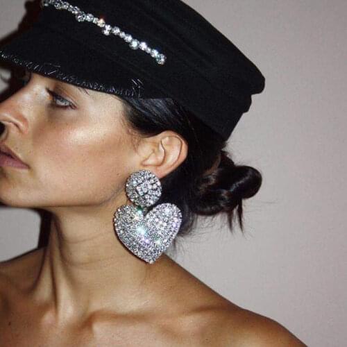 Fashion womens shiny Rhinestone large heart pendant womens hanging Earrings accessories girls statement Jewelry Crystal Earri