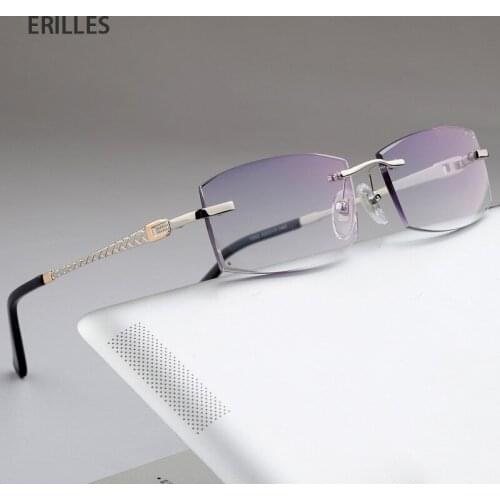 Anti Blue Light Reading Glasses For Men Diamond Cutting Rimless Optical Eyeglasses Prescription Reading Eyewear +1.0 To +4.0